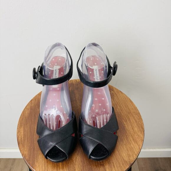 American Eagle Black Leather Slingback Heels Women’s Size 11 - Picture 3 of 10